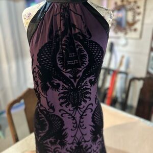 Black and Purple Halter Sheath Dress with pockets